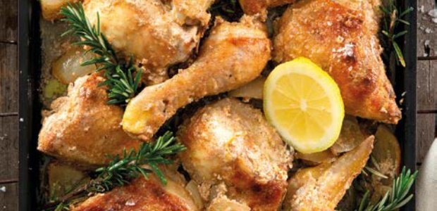 Baked amasi chicken with lemon and rosemary